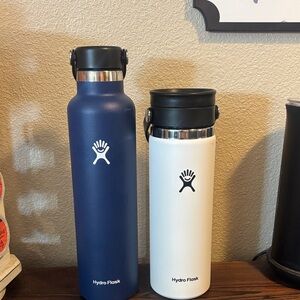 Hydro Flask Navy and White Bottles
